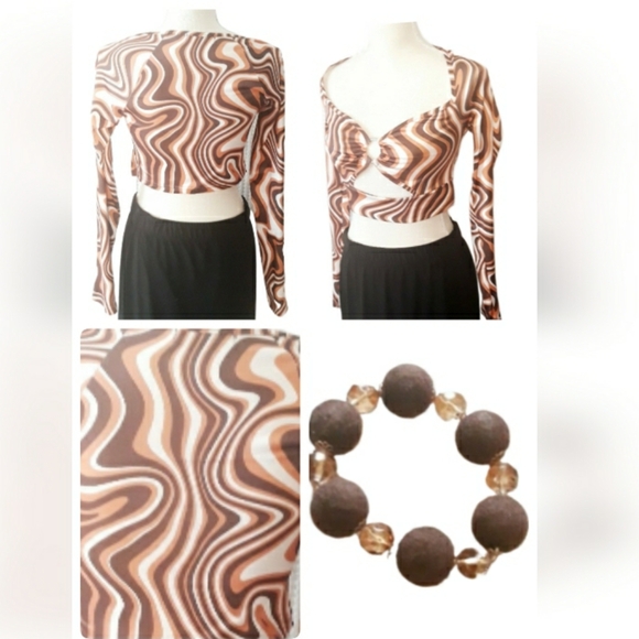 Shein Marble O-Ring Cutout Crop Top Size Small (4) + Brown Stretch Bracelet - Picture 14 of 14